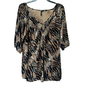 Ethyl Tunic Women’s Lg Velvet Burnout Semi Sheer Animal Print Popover